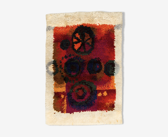 Tapis scandinave vintage Ryijy en laine à poils longs