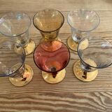 Set of 6 golden and colored liquor glasses