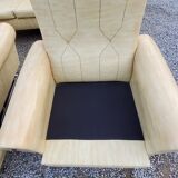 Armchairs and sofa of the 60s/70s in moleskine and chrome base on springs