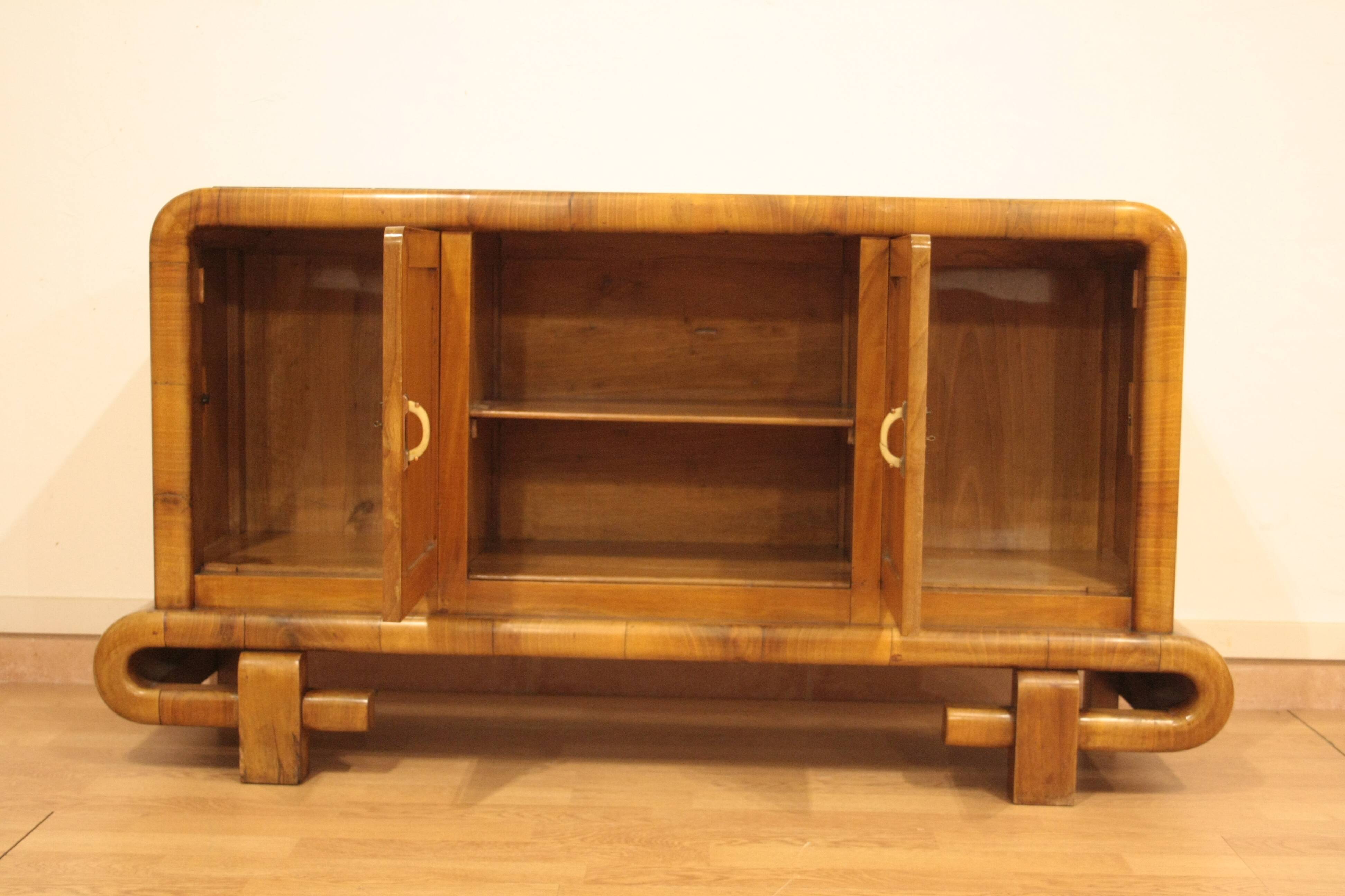 Art Deco Walnut TV Stand, 1950s, Mid-Century Modern Style