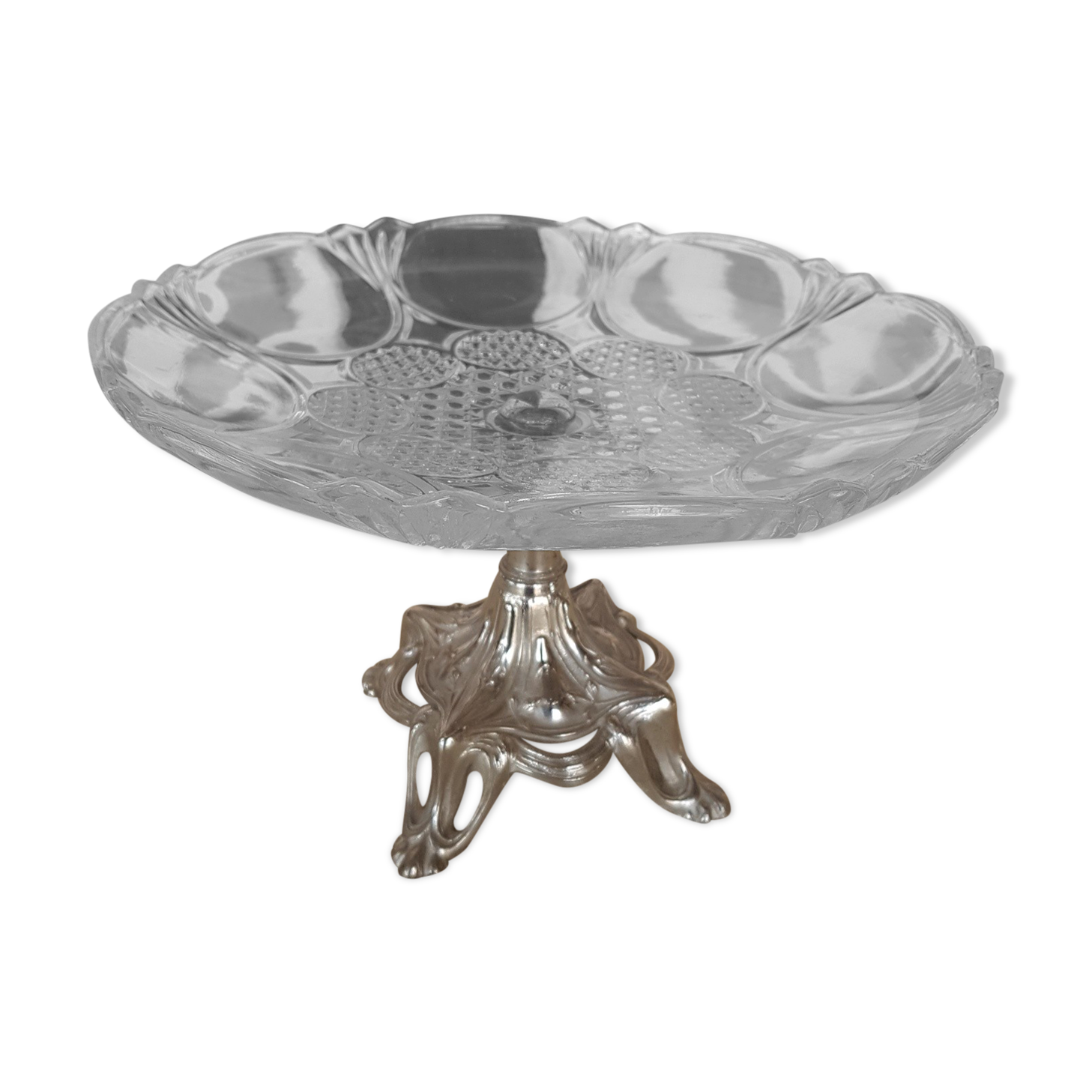 Compotier standing cut glass silver metal art deco