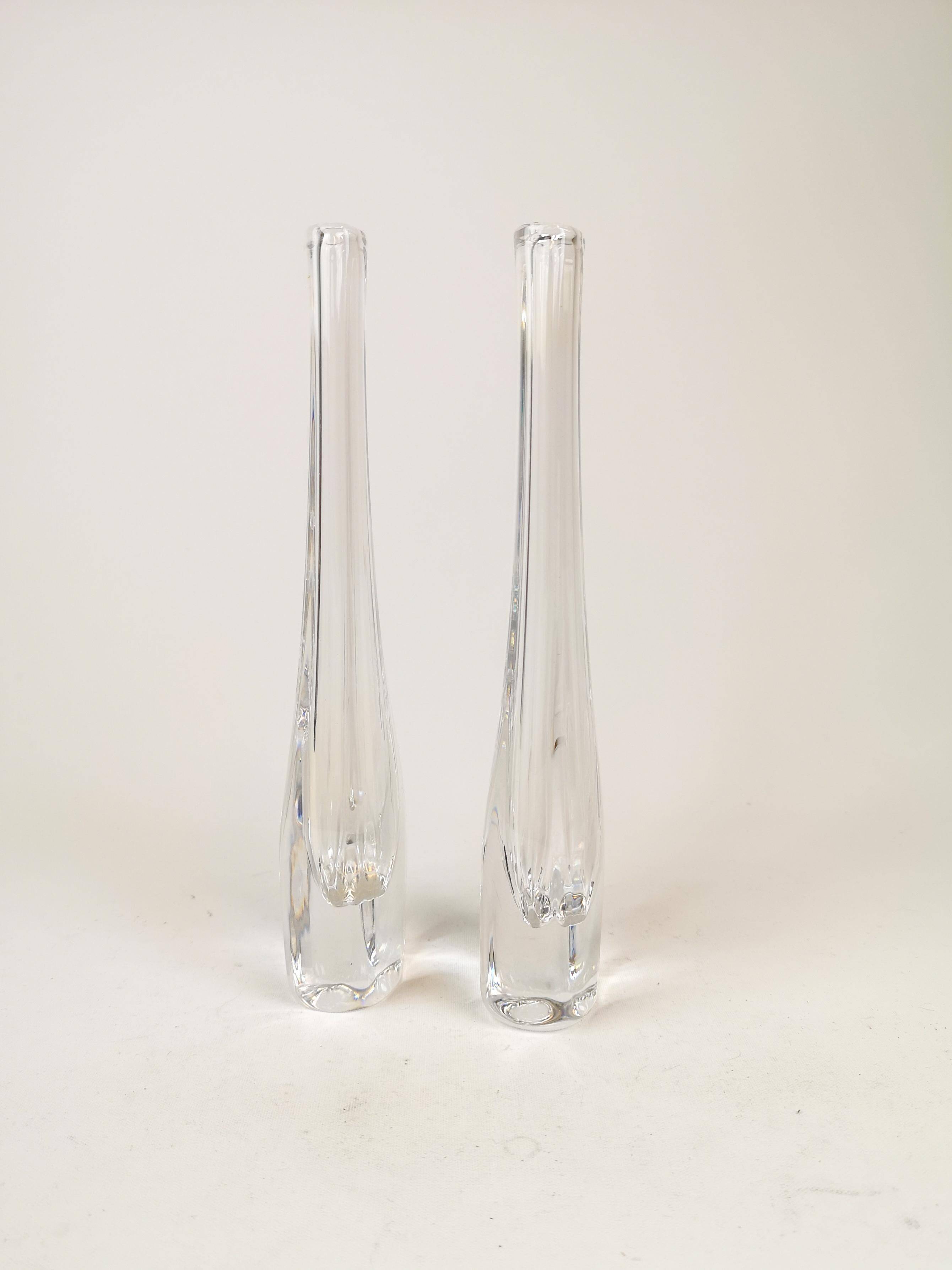 Pair of Midcentury vases by Nils Landberg, Orrefors, circa 1950.