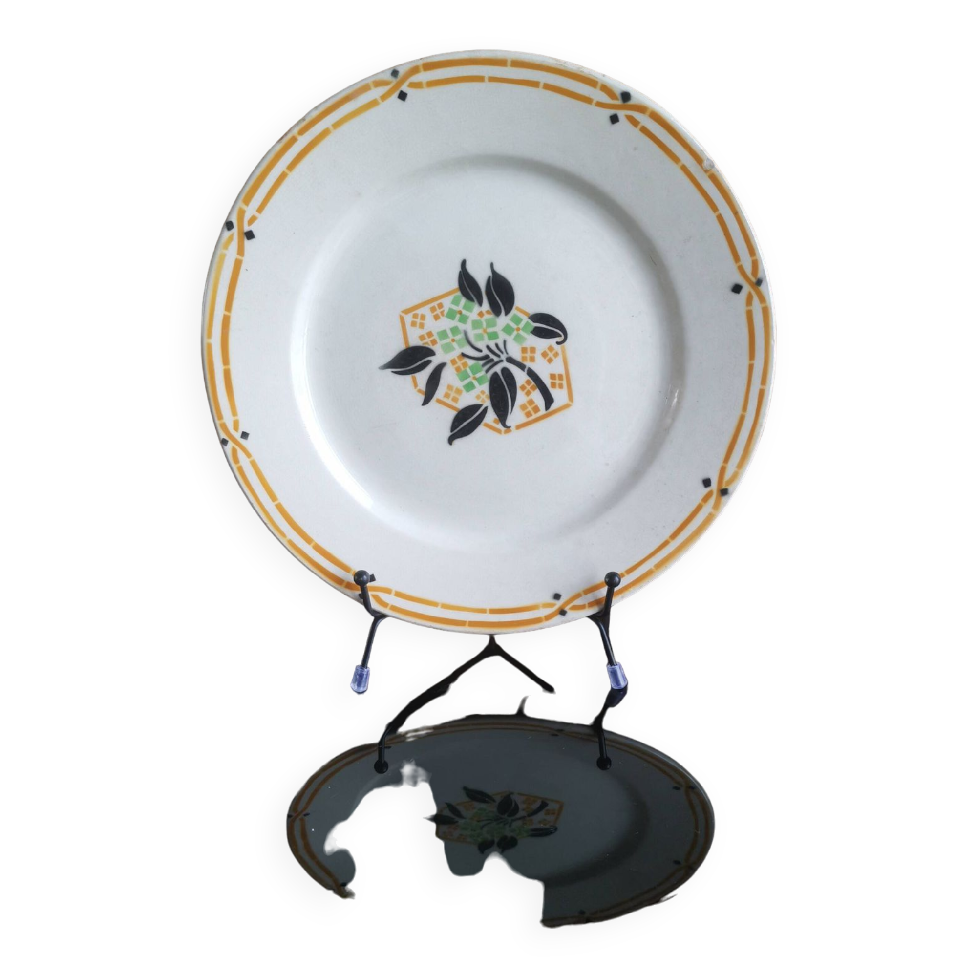 Flat plate old tunis floral porcelain HB French antique