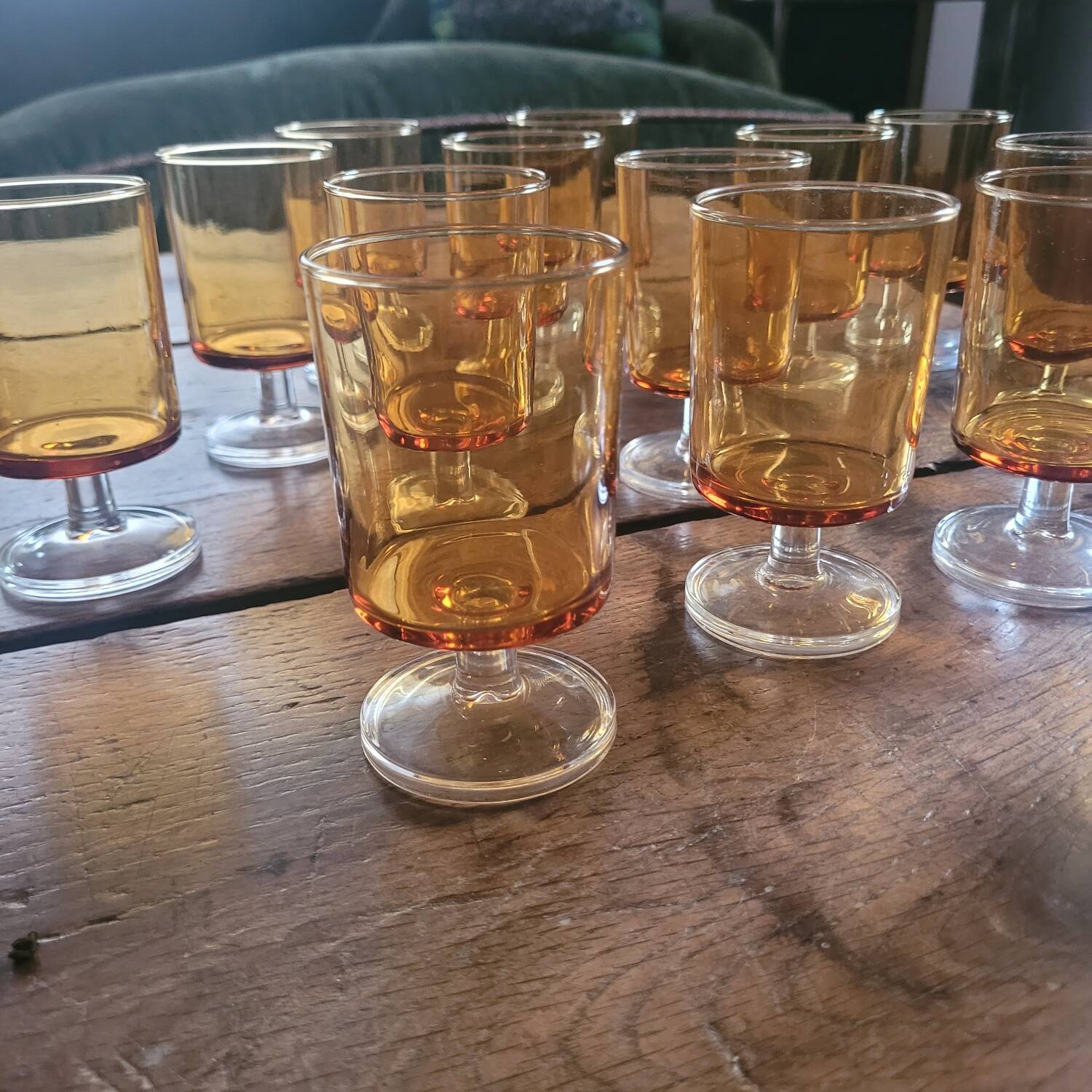 Set of 14 amber glasses – France, 1960s-1970s