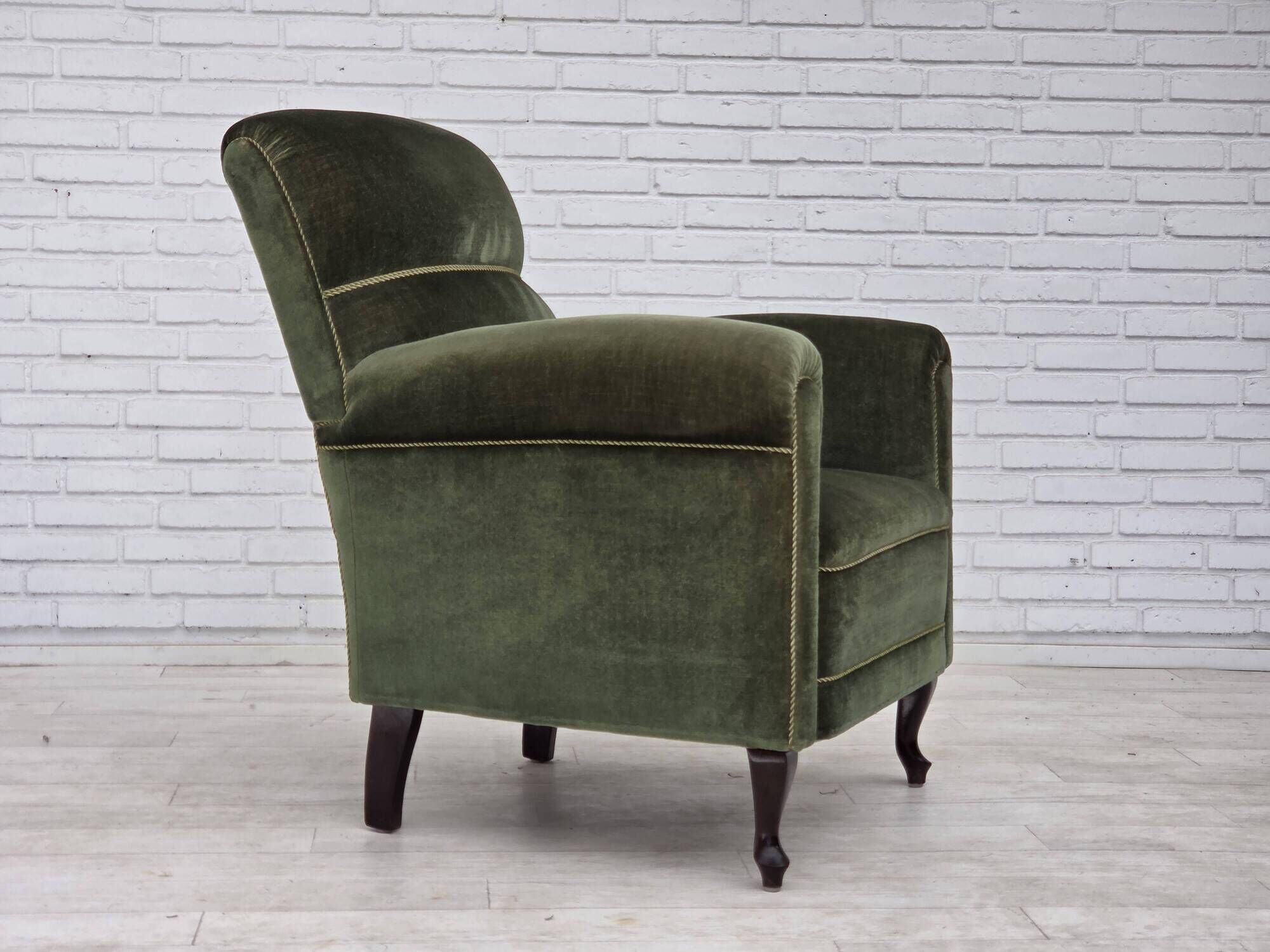 1950s, Danish highback relax armchair, furniture velour, beech wood.
