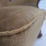 1960s, Danish relax chair, original green furniture velour, oak wood.