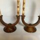 Old pair of brutalist wooden candlesticks dried flower candles