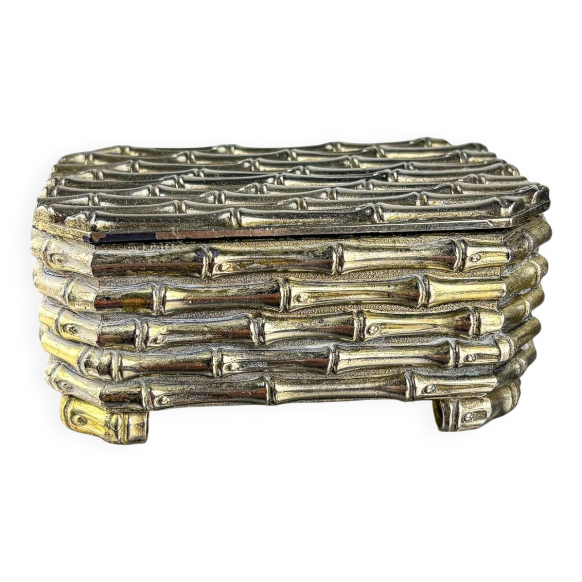 Boîte en faux bambou plaquée argent Maison Baguès, France, années 1960.