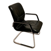 Black leather and chrome steel office chair, Italy 1990