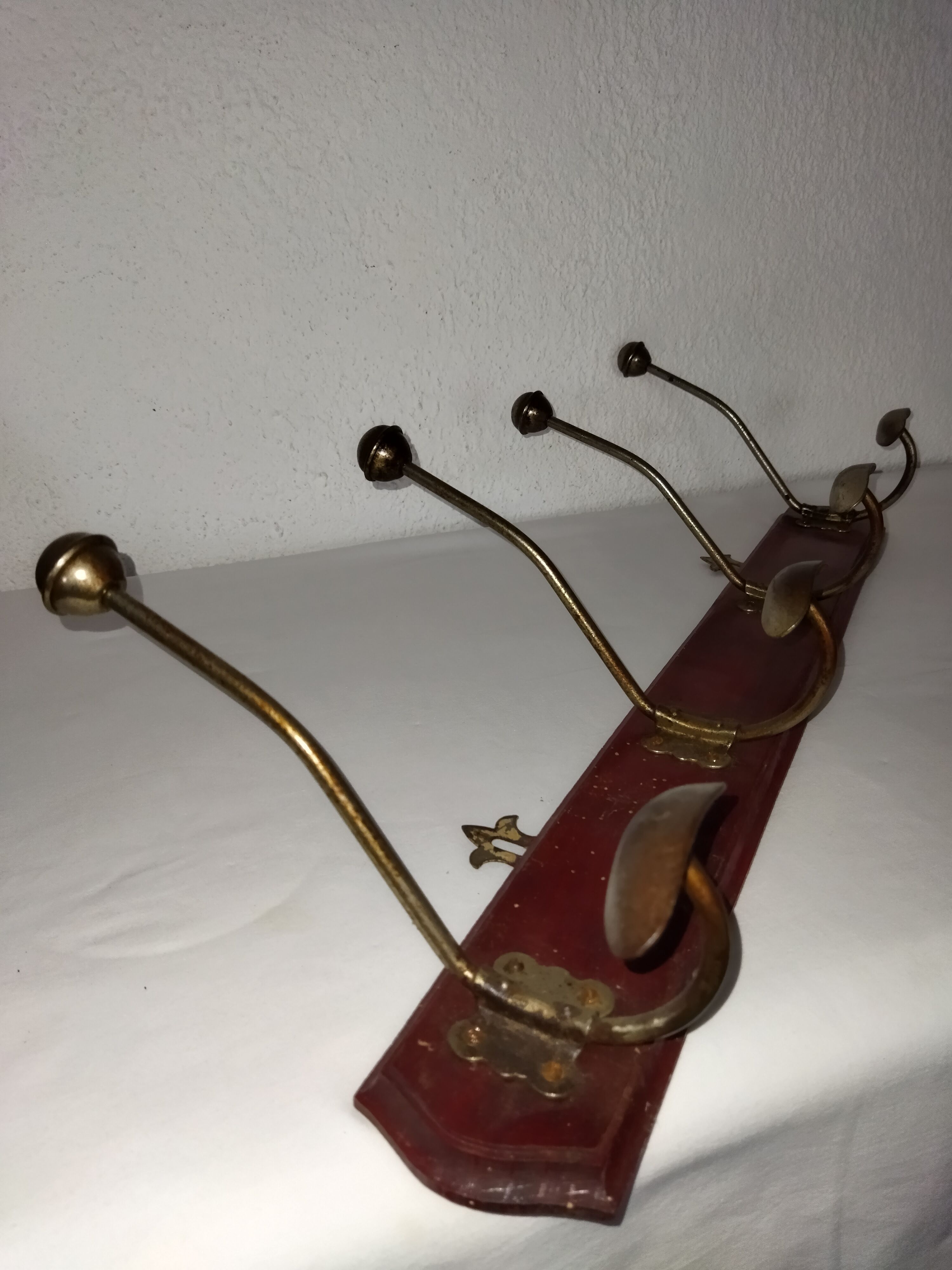 Old wall coat rack wood and iron 4 hooks