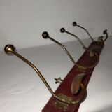 Old wall coat rack wood and iron 4 hooks