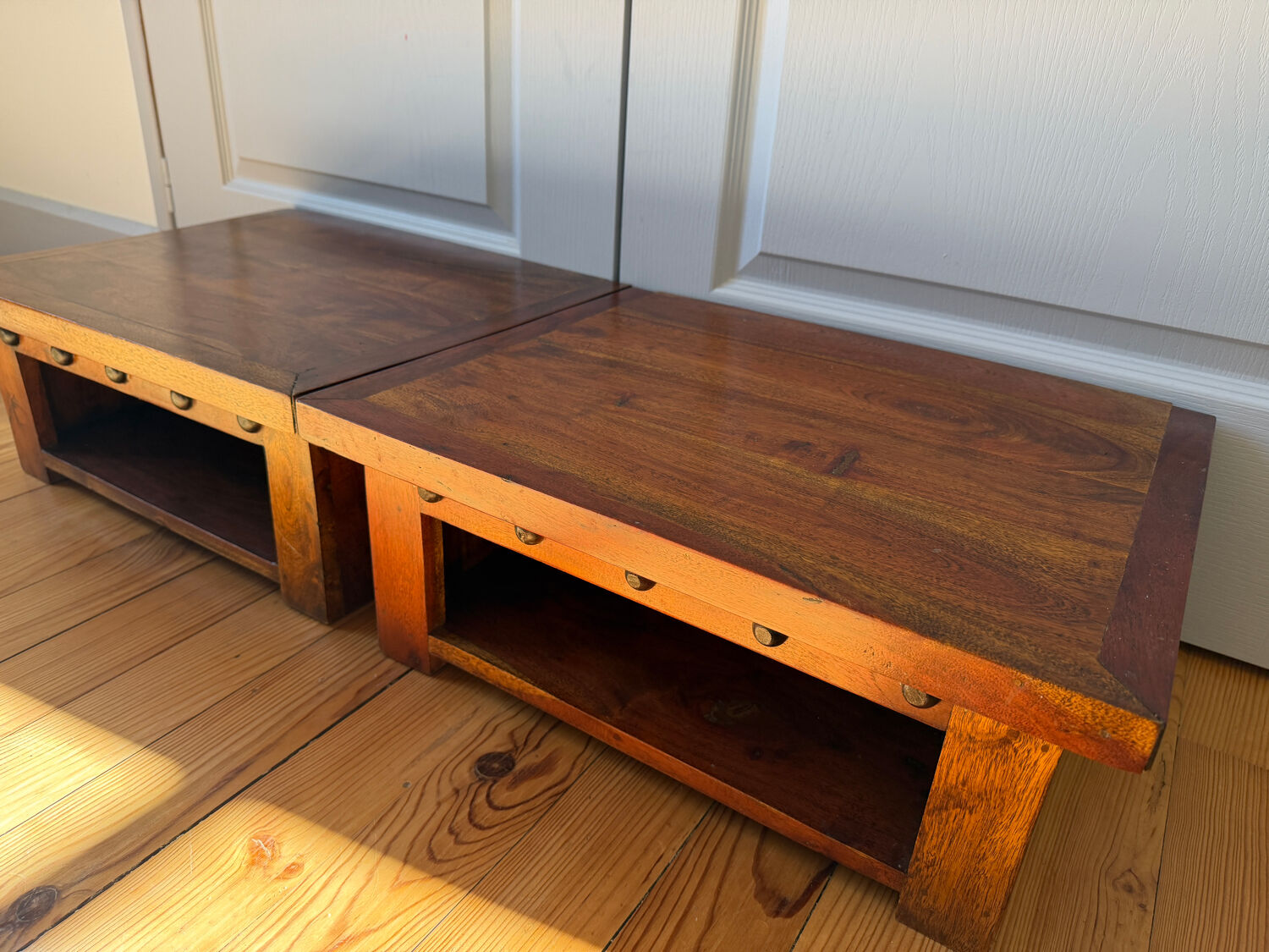 Pair of solid wood coffee tables – rustic / wabi-sabi style (1950-198)