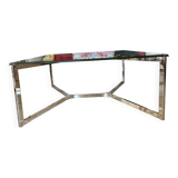 Vintage coffee table in glass and polished steel
