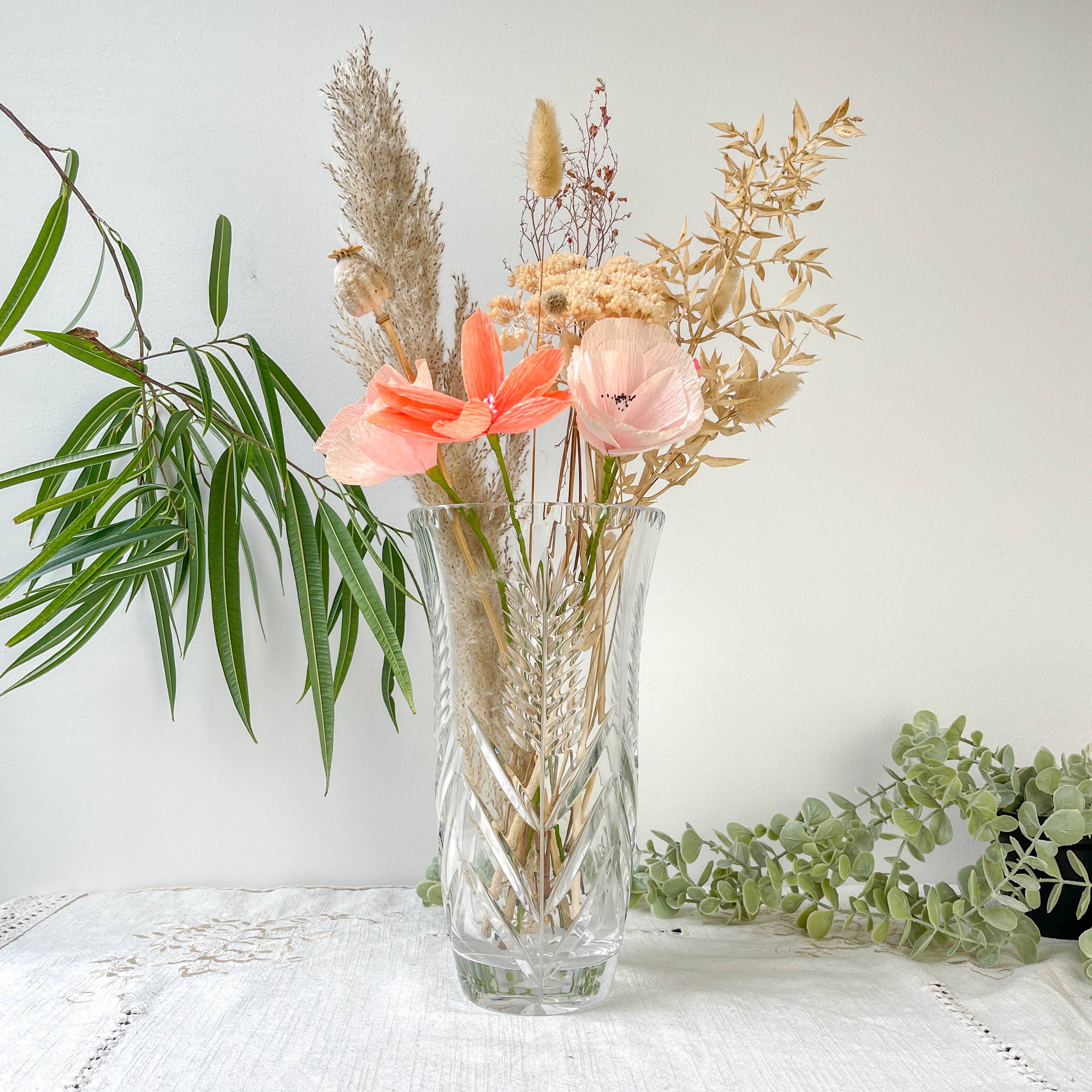 Vintage crystal vase with chiseled pattern