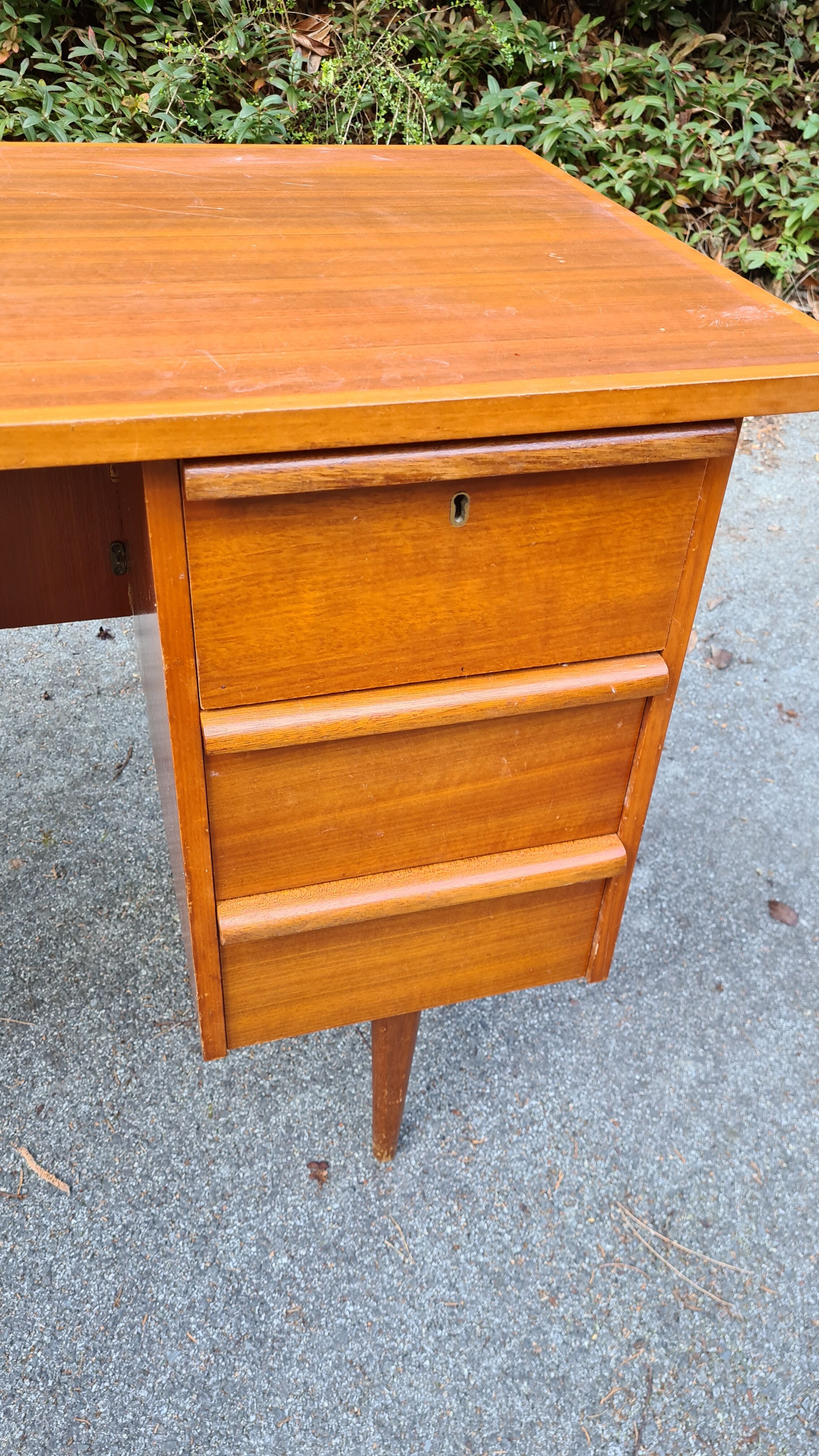 Wooden desk compass feet 60s