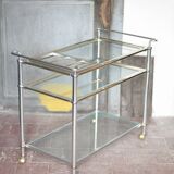 Vintage rolling dessert bar in gold metal and glass by Roche Bobois.