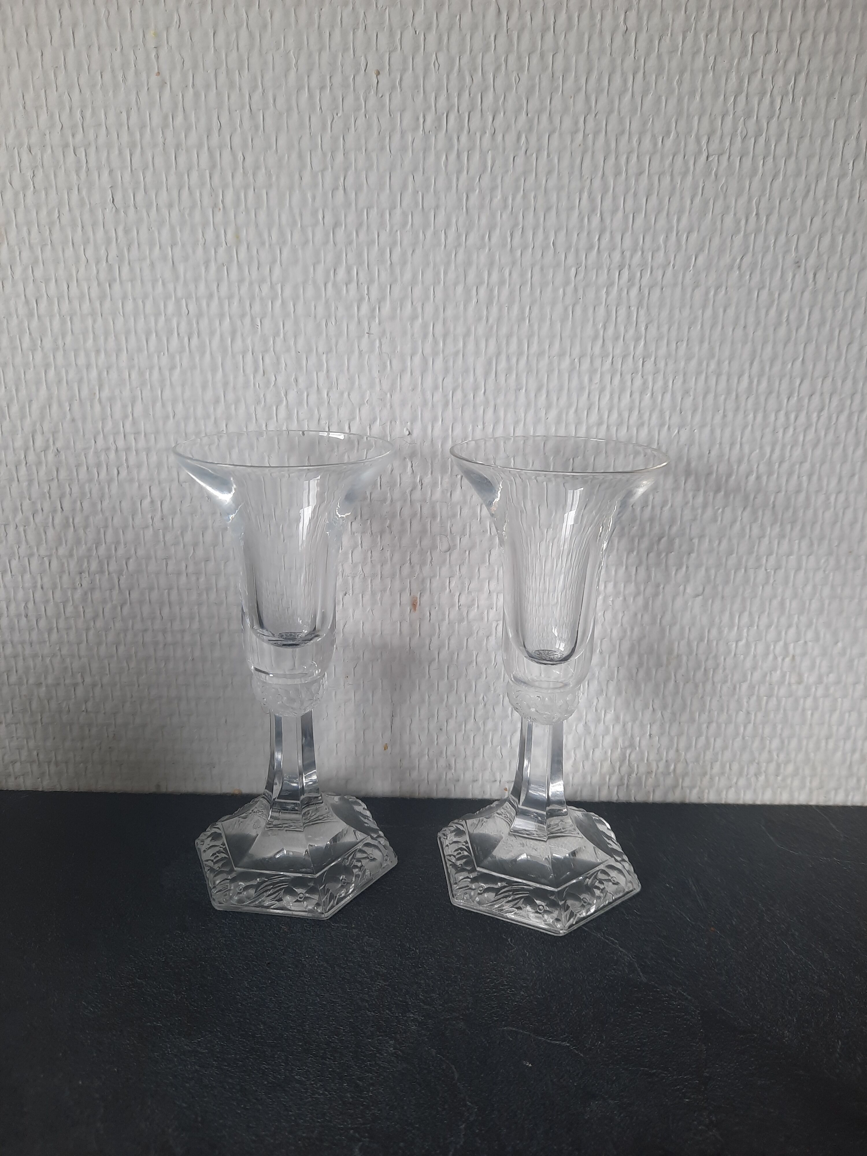 Pair of glass roshental candle holders