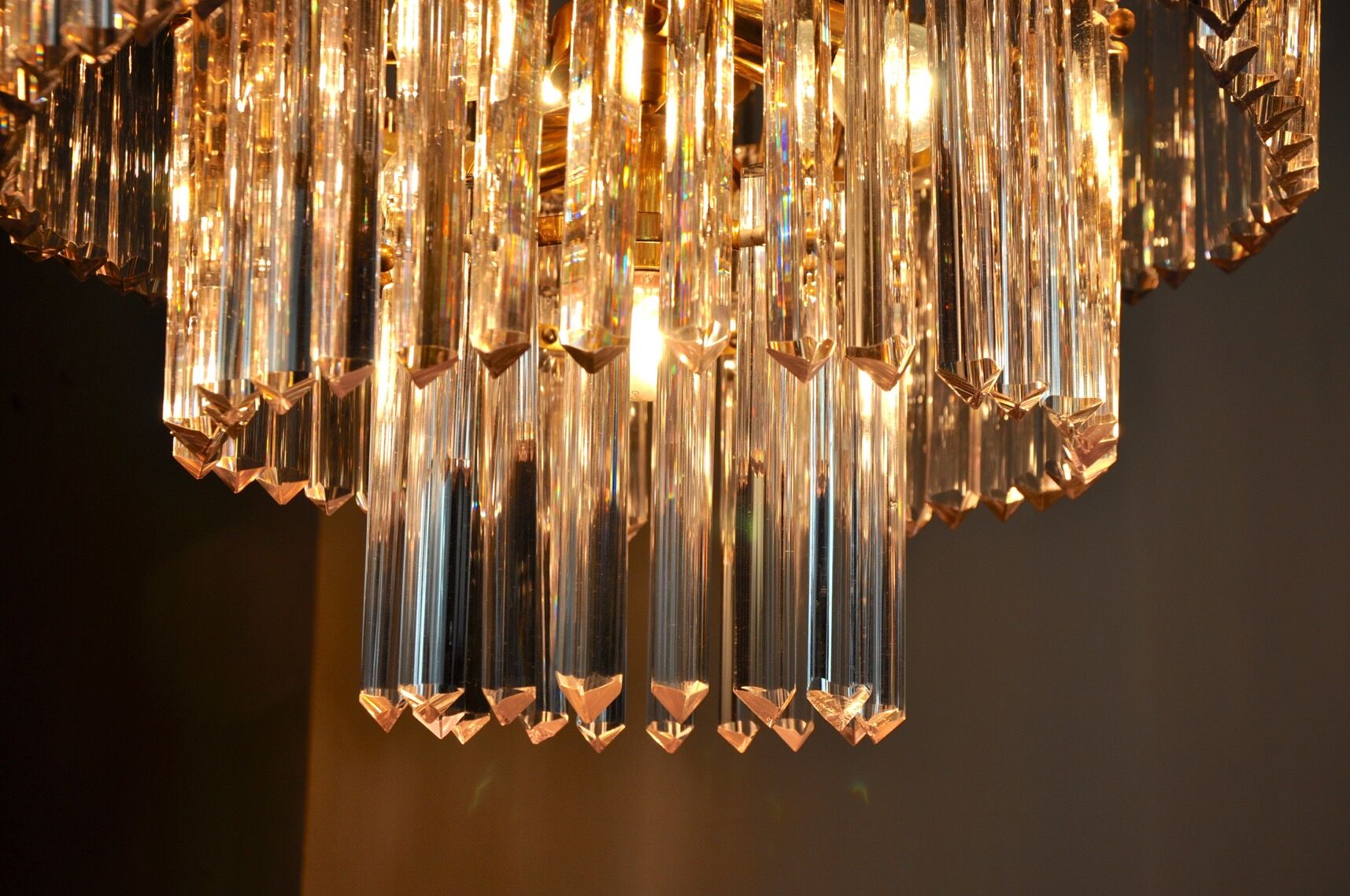 Chandelier Murano iridescent glass Venini, 3 levels, Italy, 1960