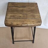 Old workshop stool in wood + wrought iron