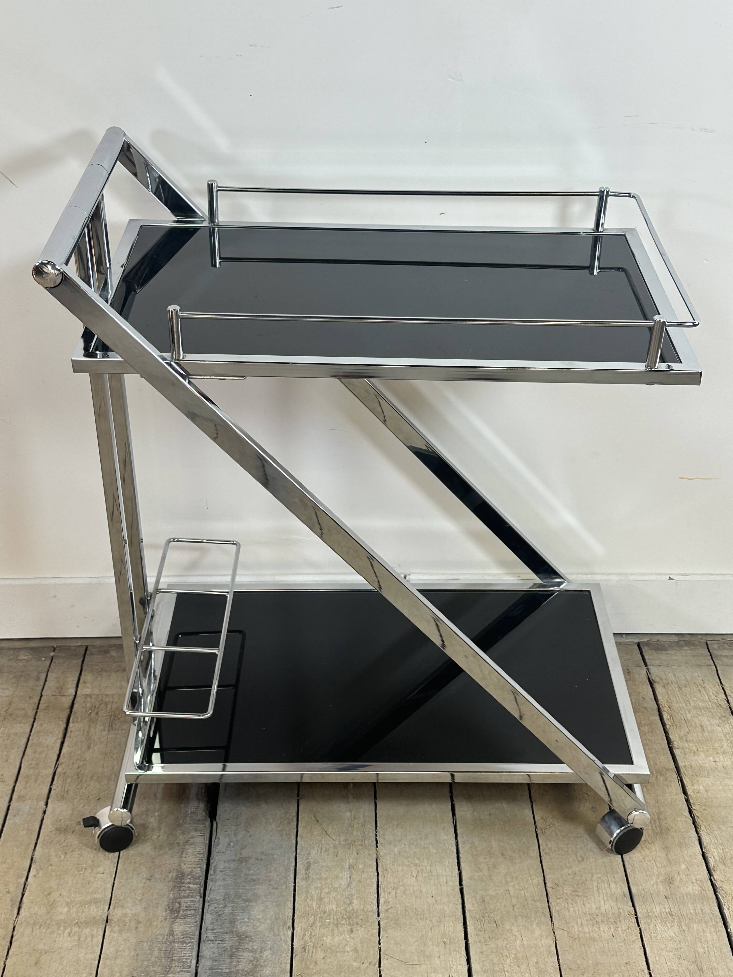 Vintage "Z-Line" Chrome and Smoked Glass Side Table 2000s