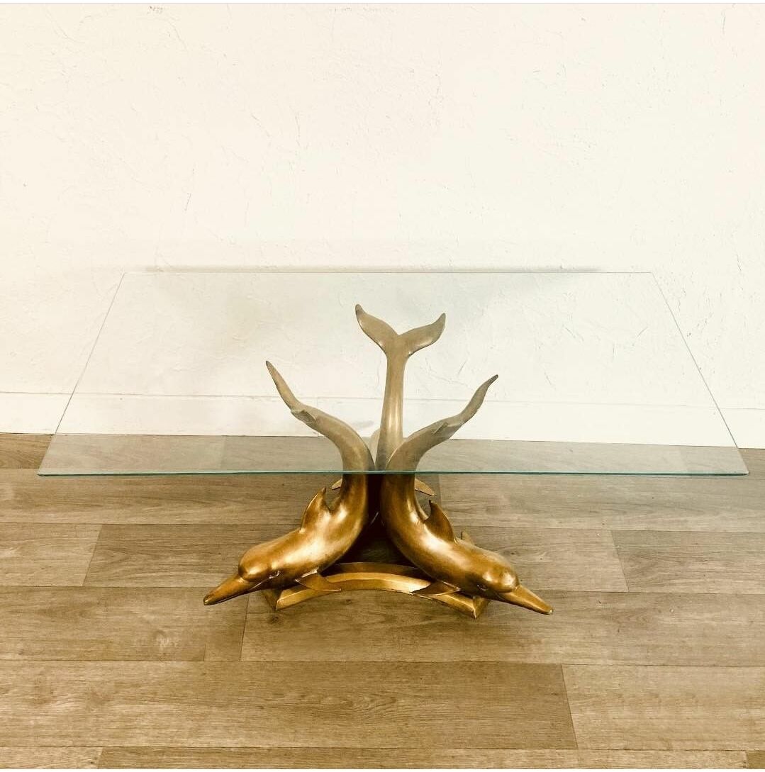 Coffee table 3 dolphins in brass
