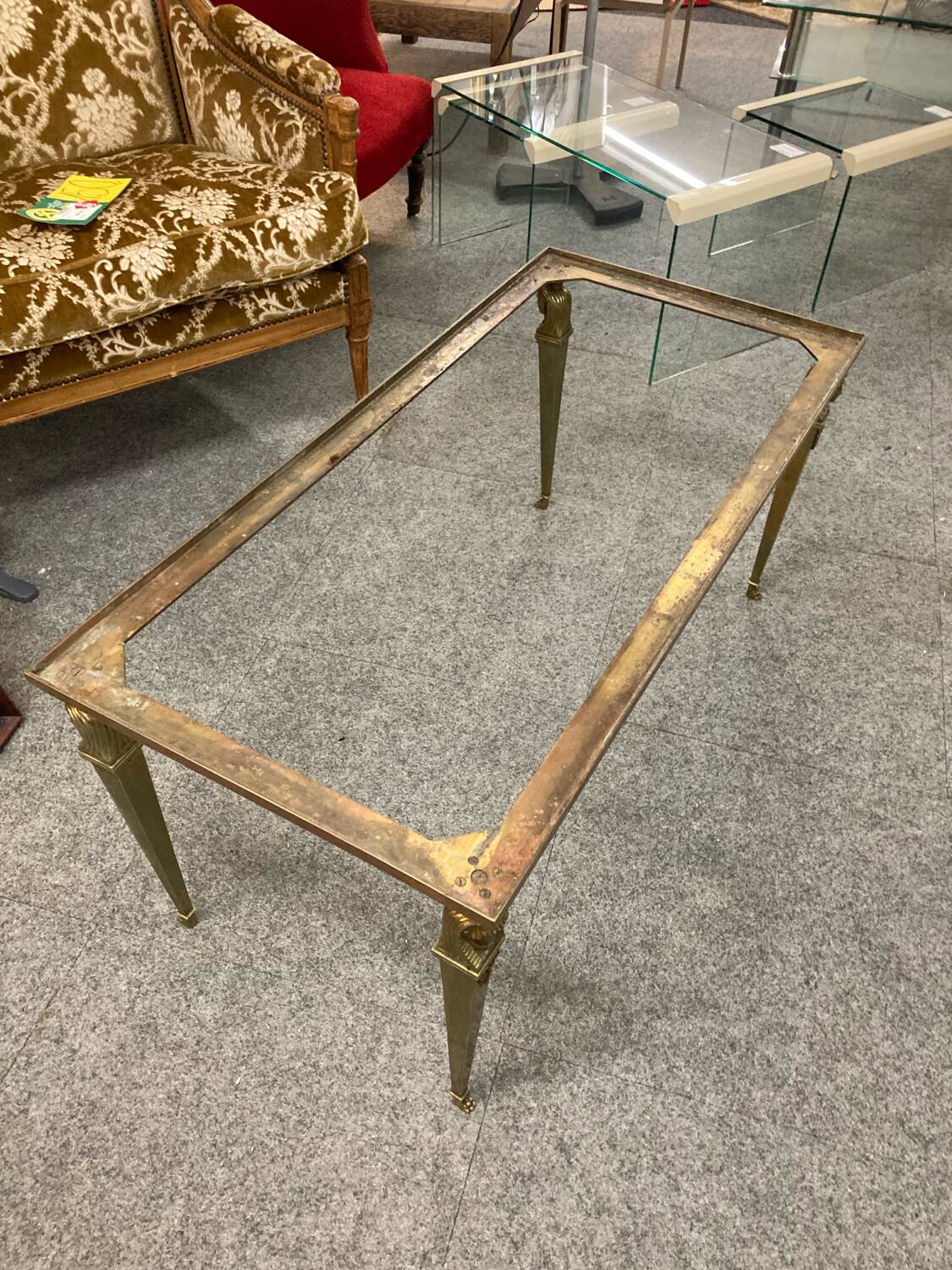 NIII style coffee table brass and travertine