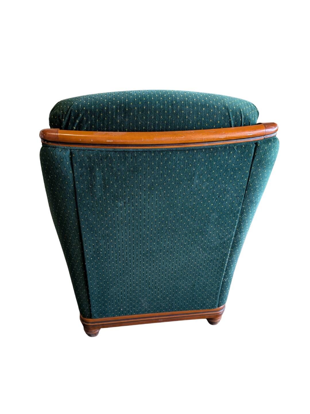 2 fauteuils et pouf assorti en tissu vert et bois