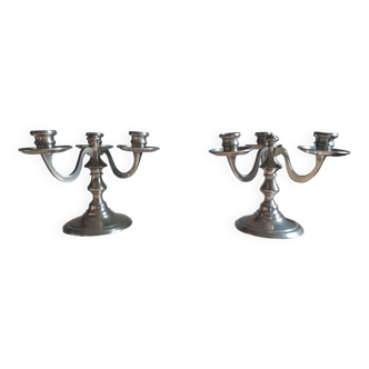 3 branch pewter candlesticks