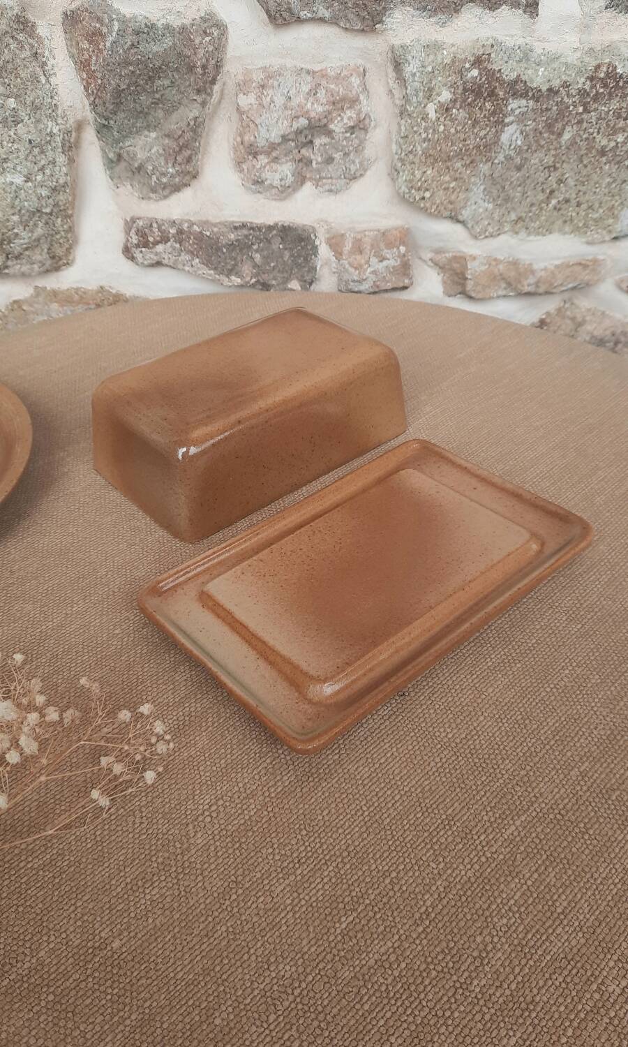 Old stoneware butter dish