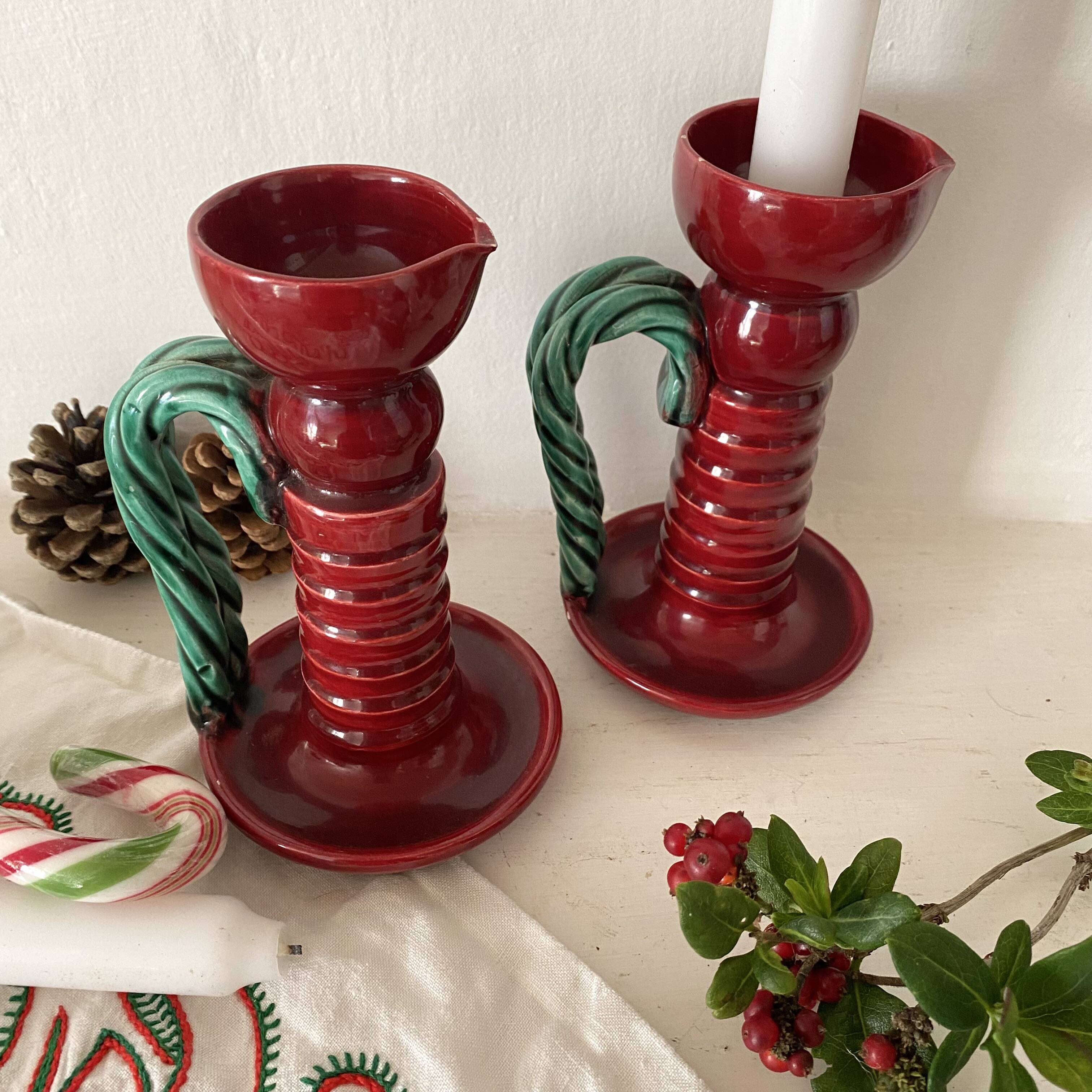 1950s earthenware candlesticks