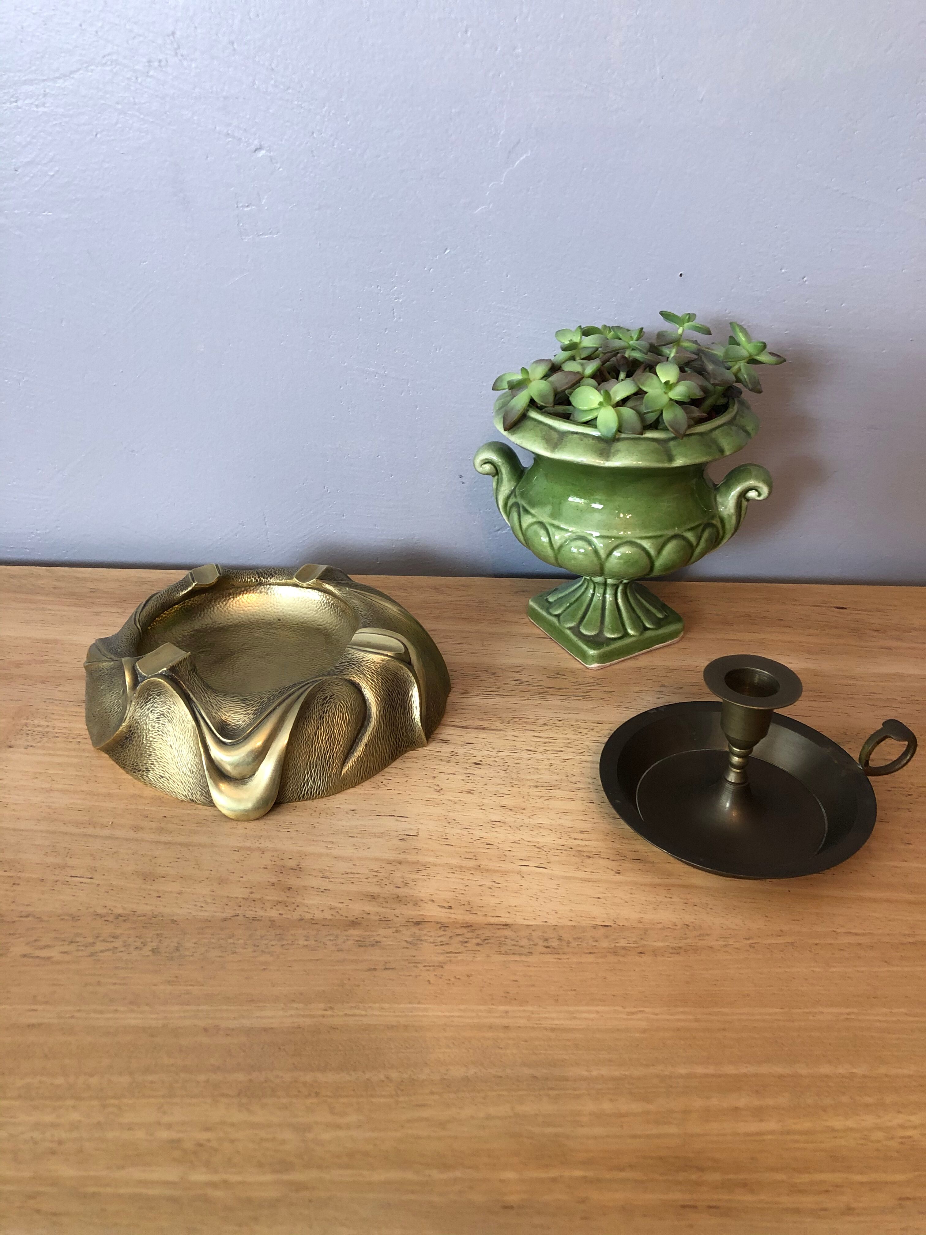 Cendrier Ancien Style Art Déco - Métal Doré - Objet Déco Vintage