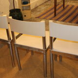 Set de 3 chaises années 70 blanches et inox