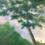 Old painting trees and lake