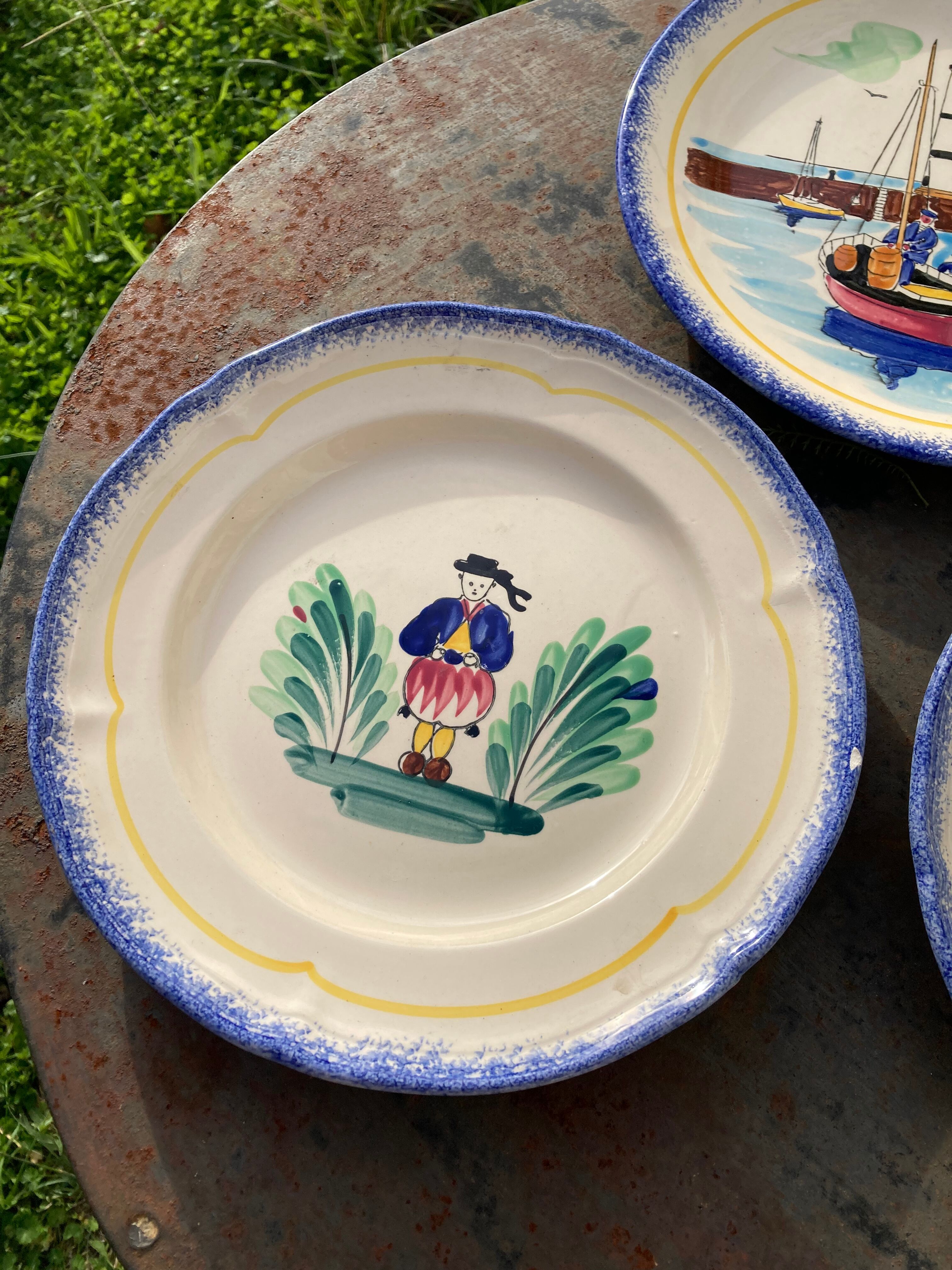 Quimper de Bretagne decorative plates with vintage characters