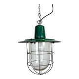 Industrial green enamel cage pendant light, 1960s