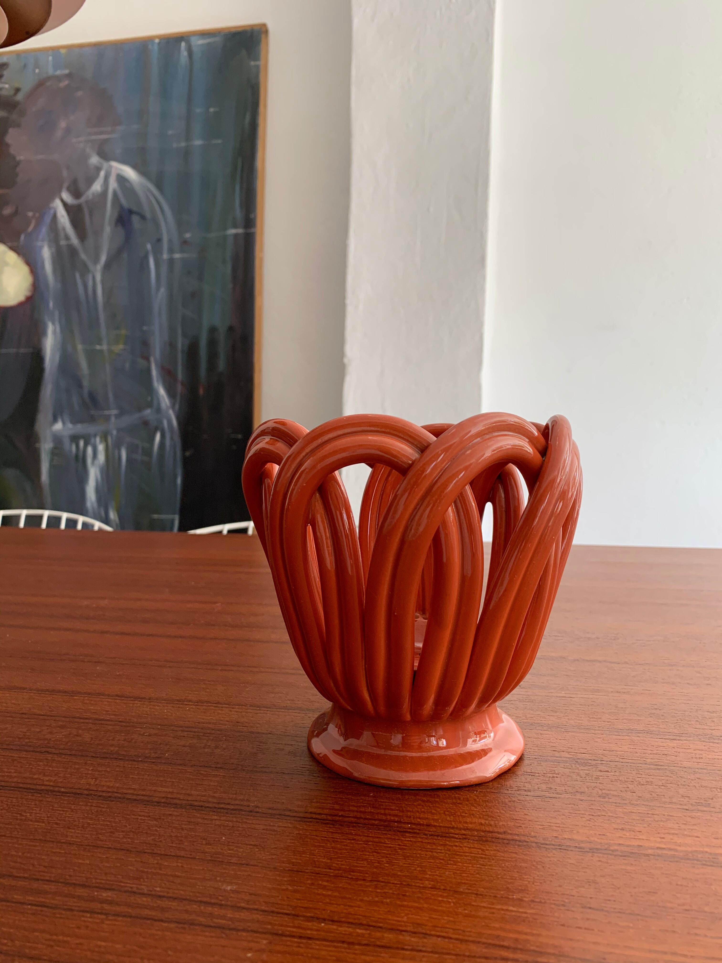 Vintage braided earthenware pot cache