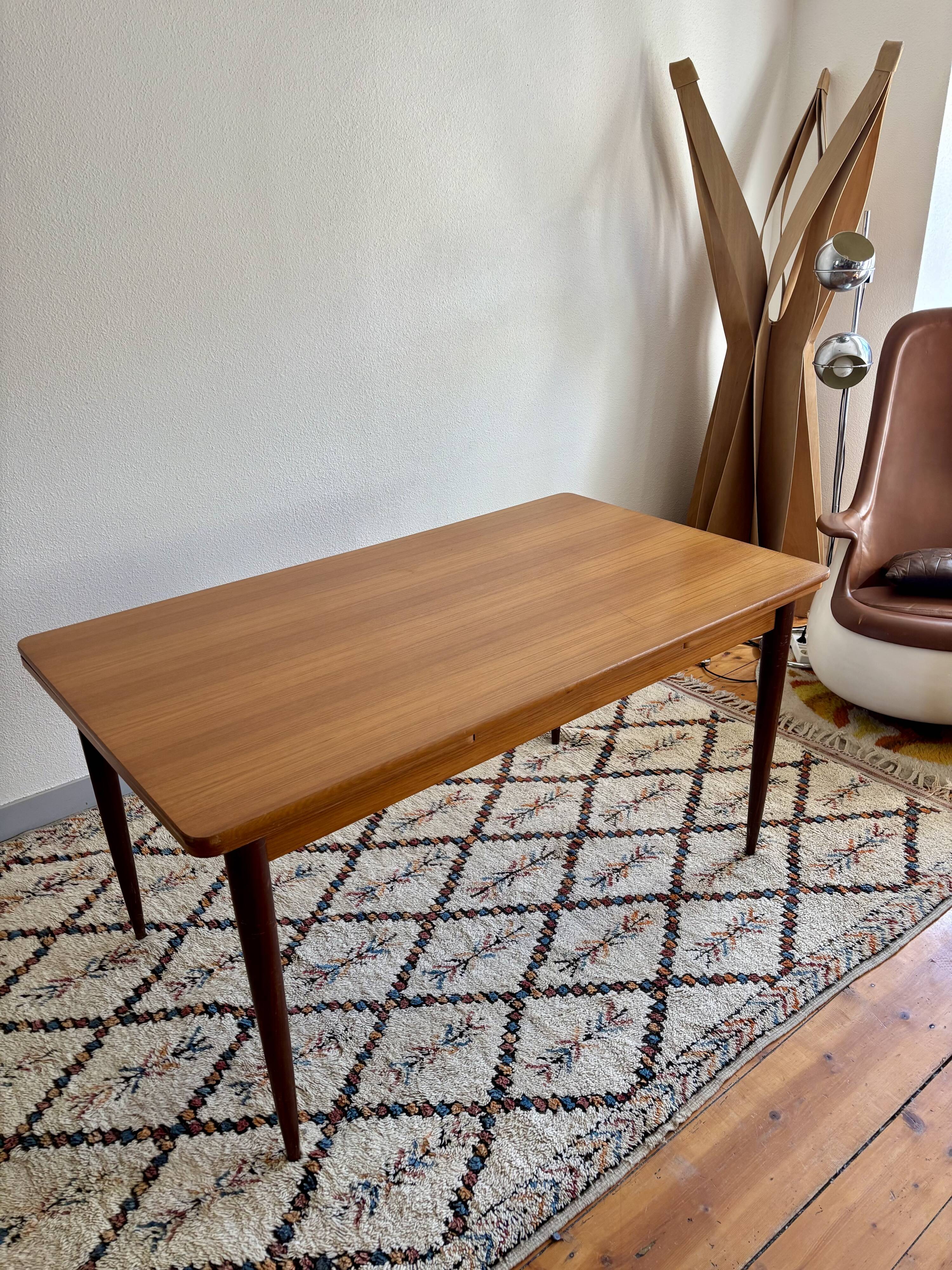 Rectangular teak Scandinavian dining table, extendable, vintage 1960s.