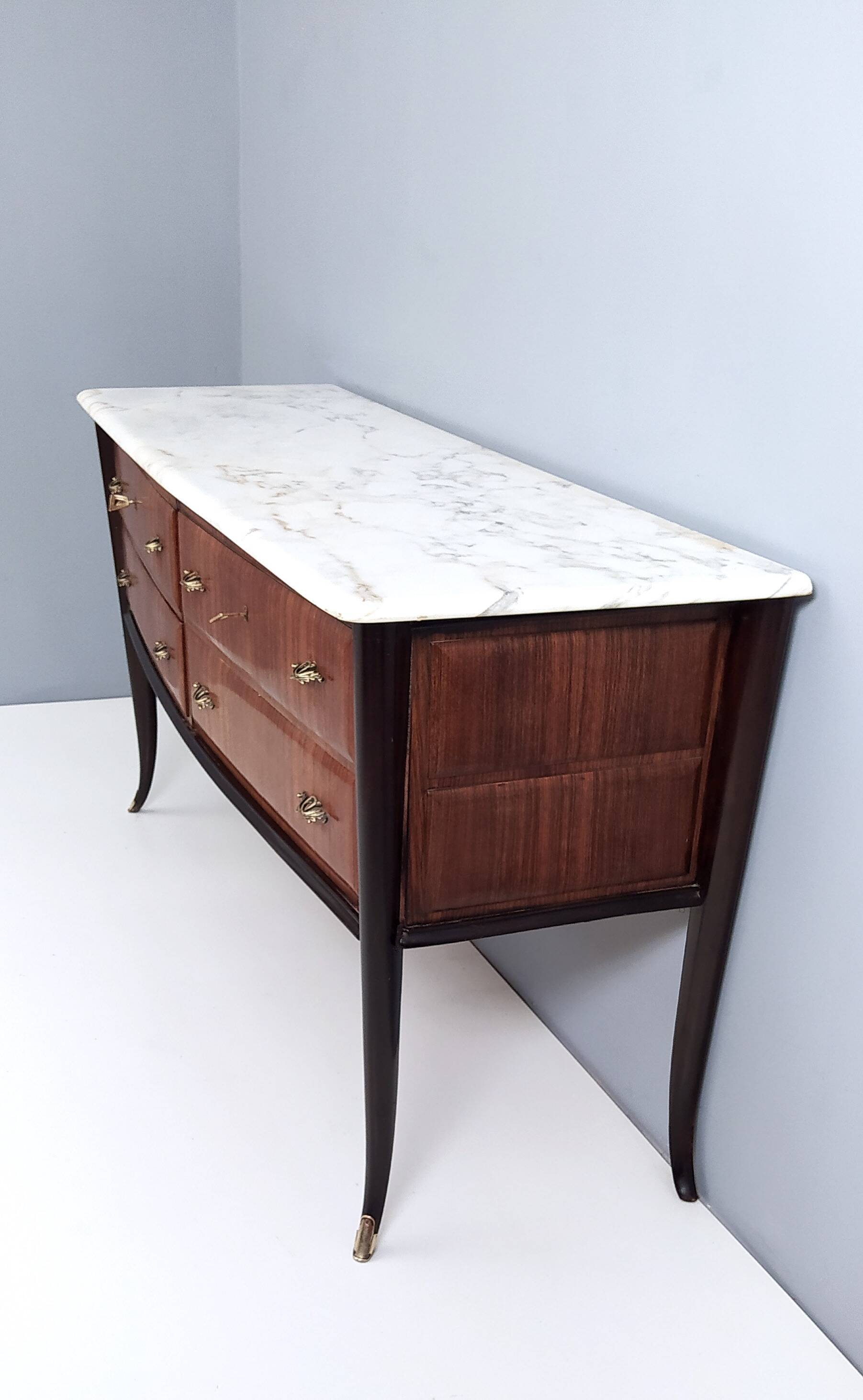 Black Walnut Dresser Produced by Dassi with Carrara Marble Top, Italy