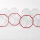 Set of 6 Mid-century Clear Crystal Glasses with Red Rim / Italy / 1980s