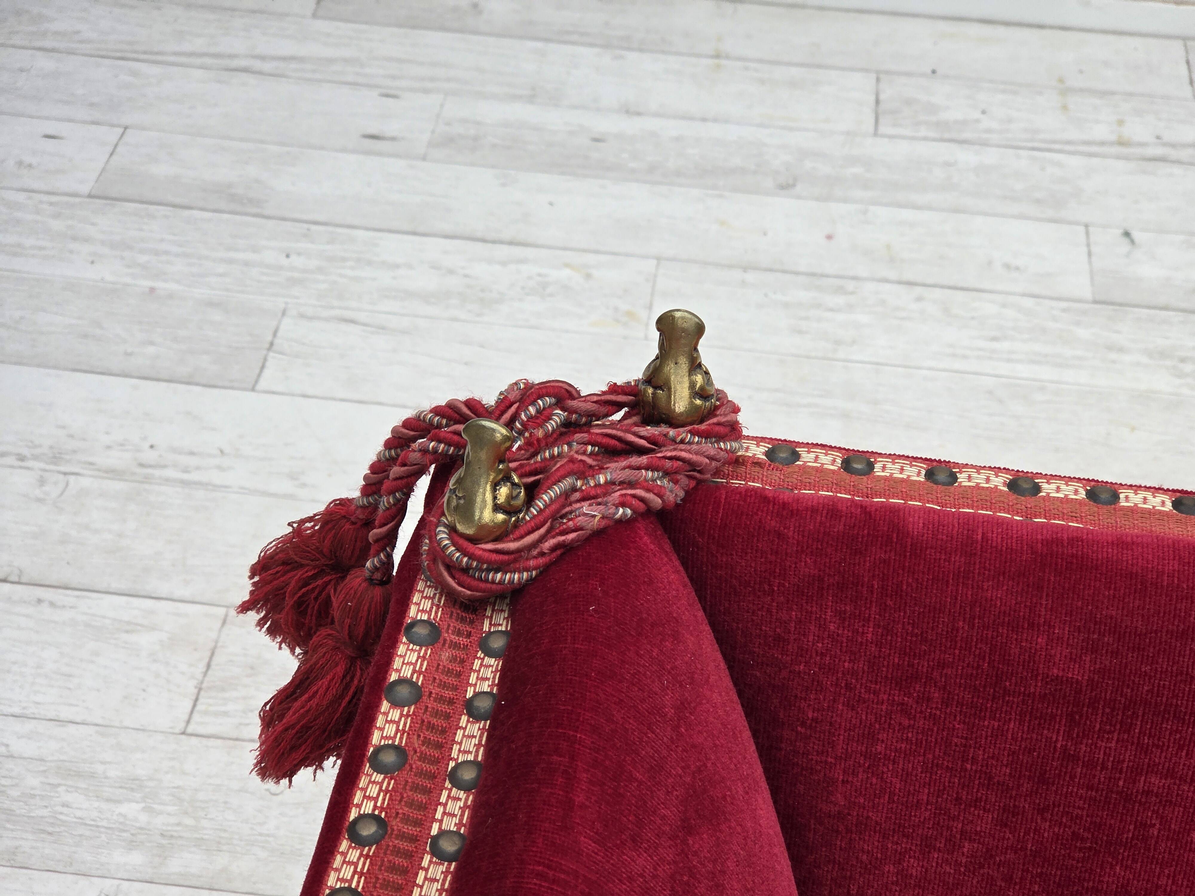 1970s, Danish "Spanish" sofa, furniture velour, ash wood legs.