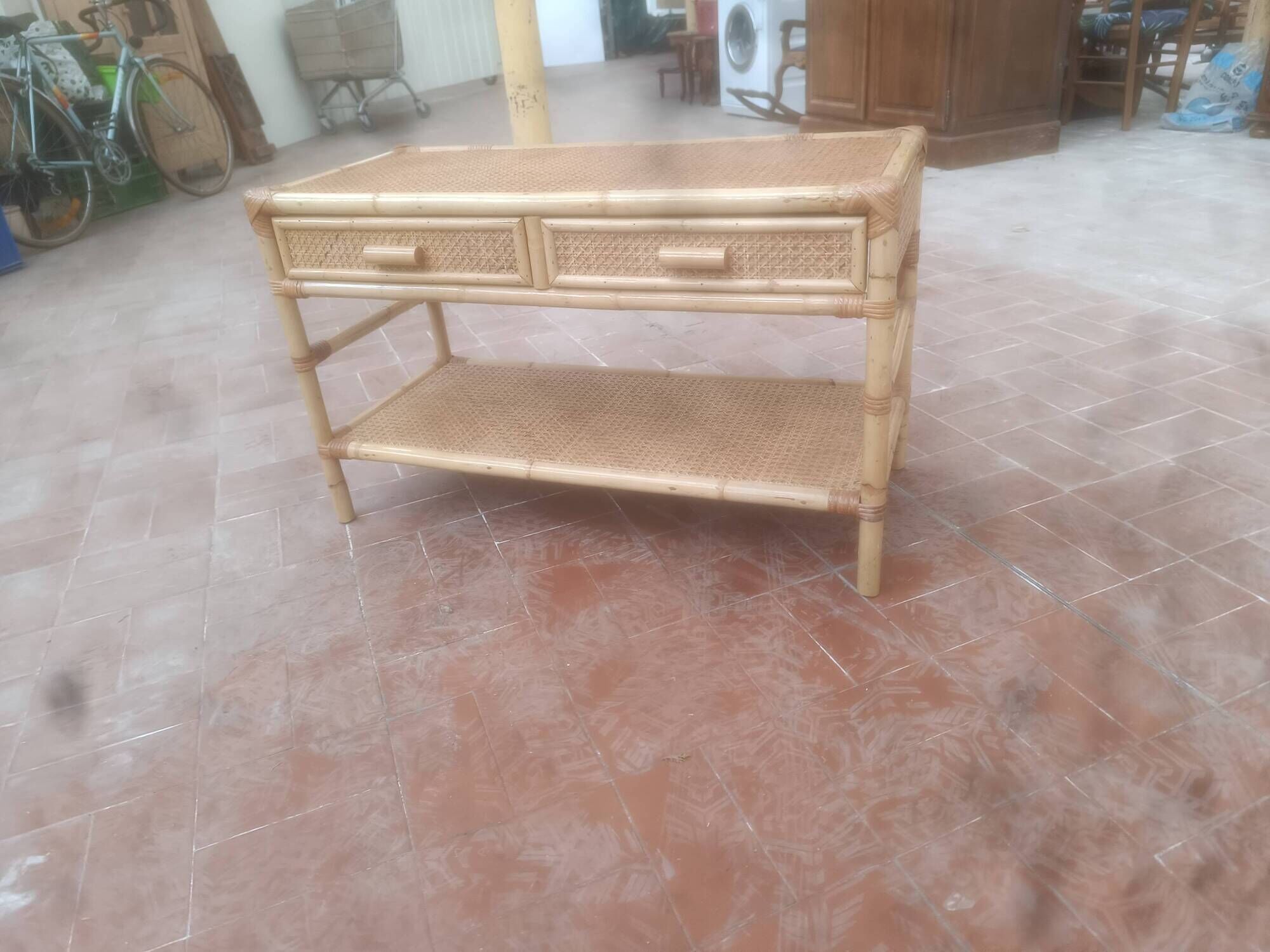 Bamboo and cane coffee table