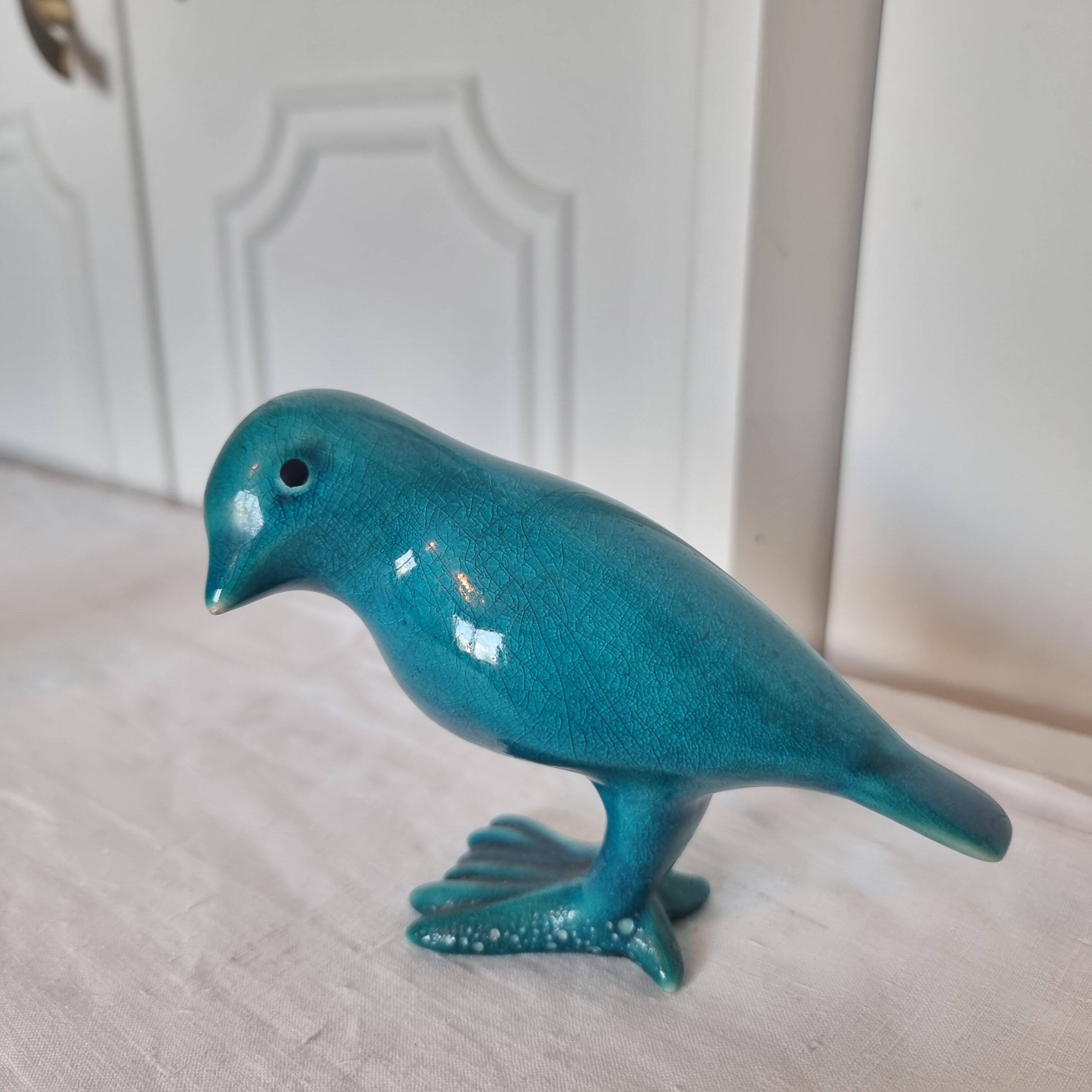 Pair of Art Deco Birds in Blue Porcelain from the 40s-50s signed