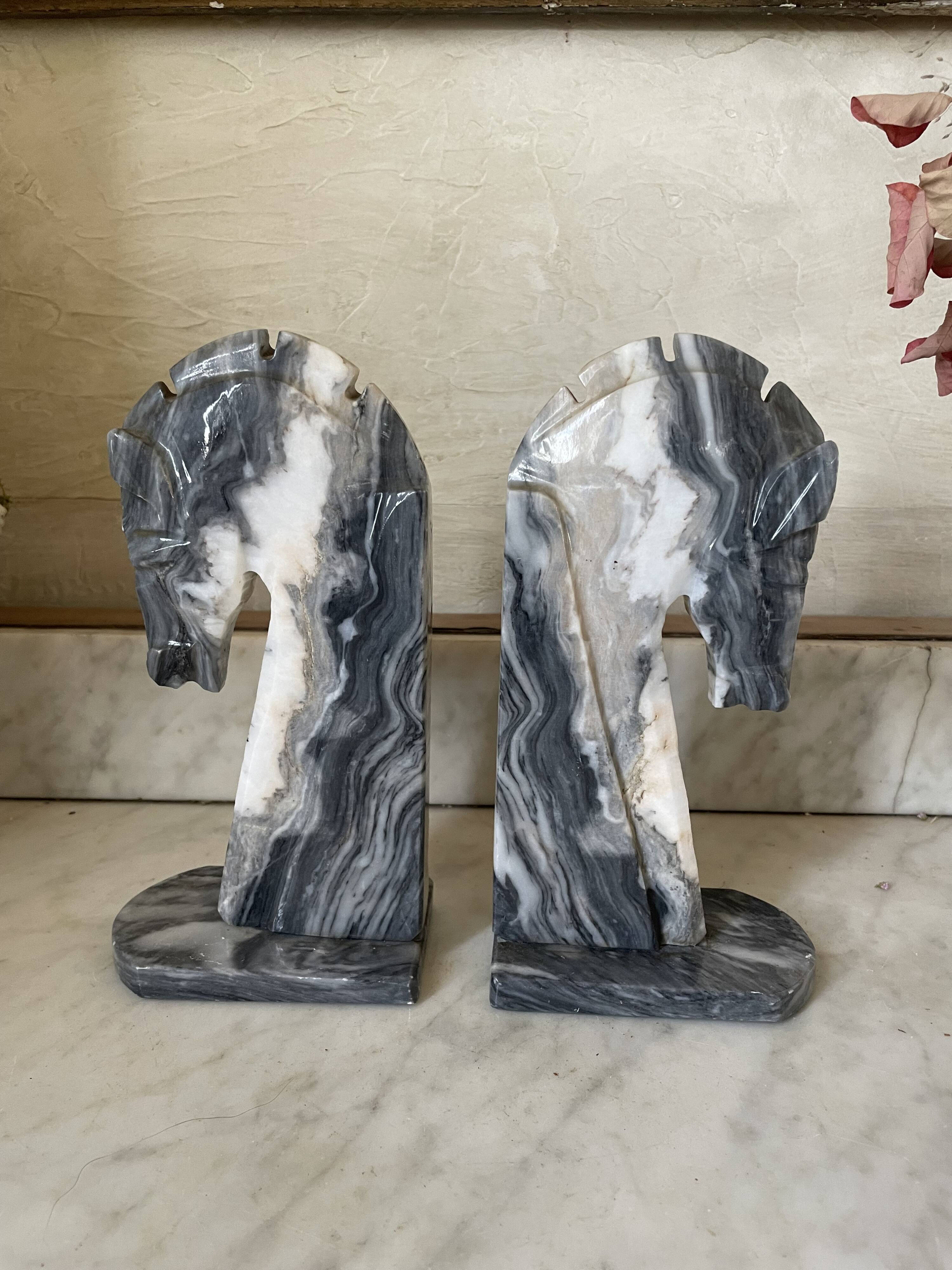 Pair of vintage marble horse head bookends
