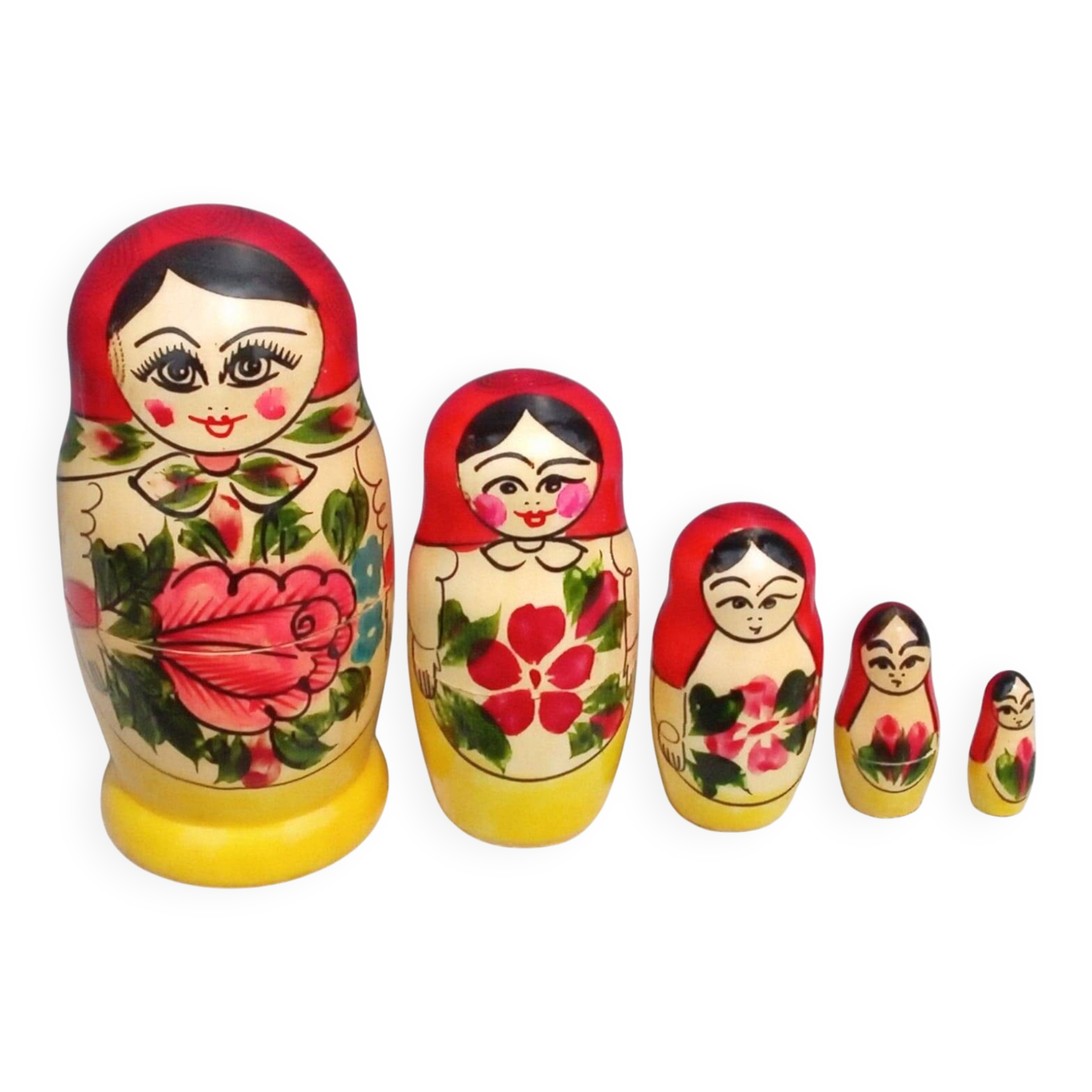 Decorative Russian Matryoshka dolls made of hand-painted wood.