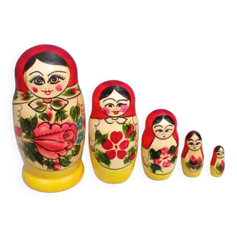 Decorative Russian Matryoshka dolls made of hand-painted wood.