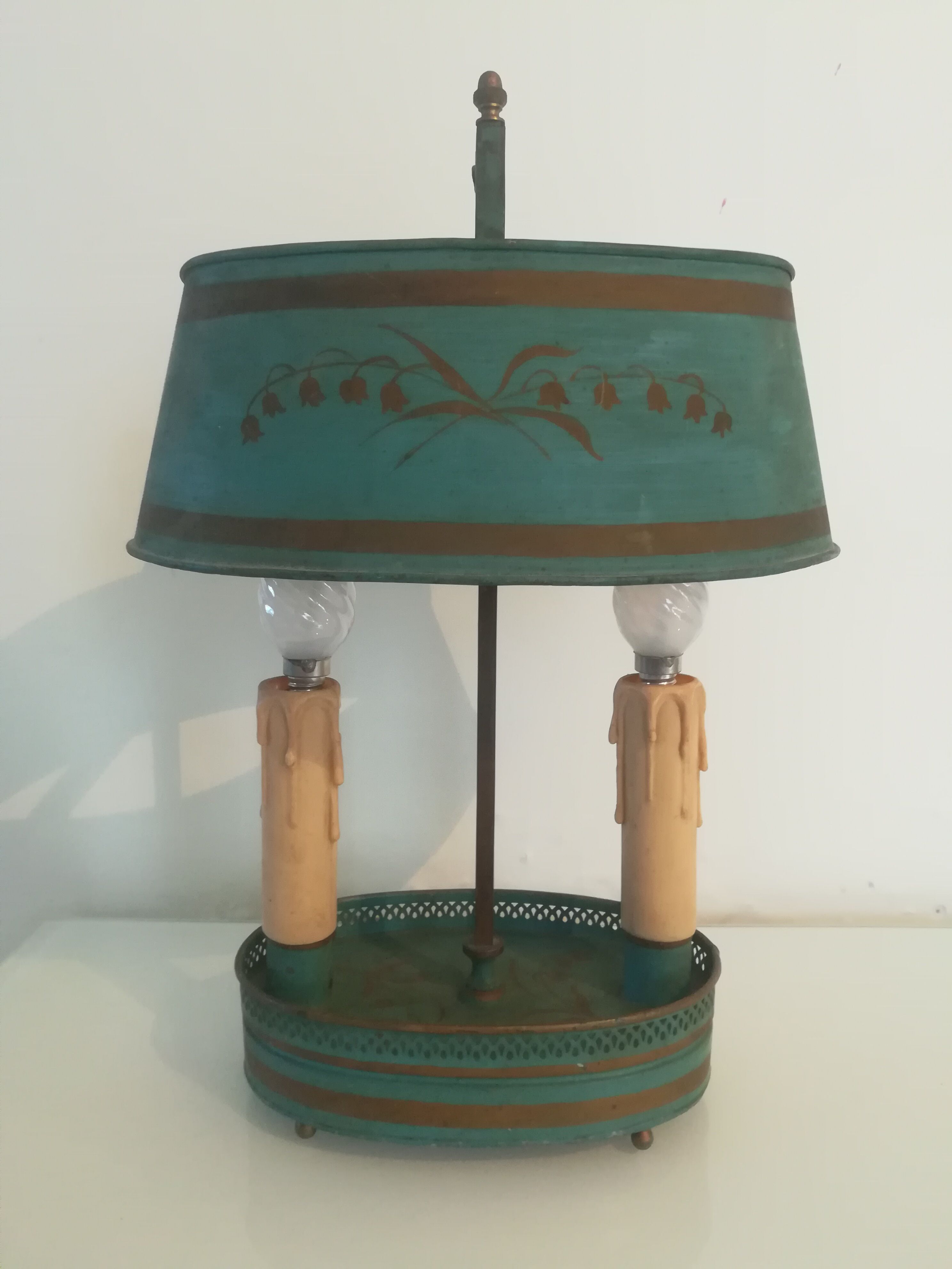 Painted metal hot water bottle lamp