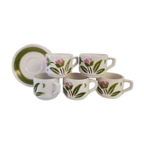 5 cups and ceramic saucers