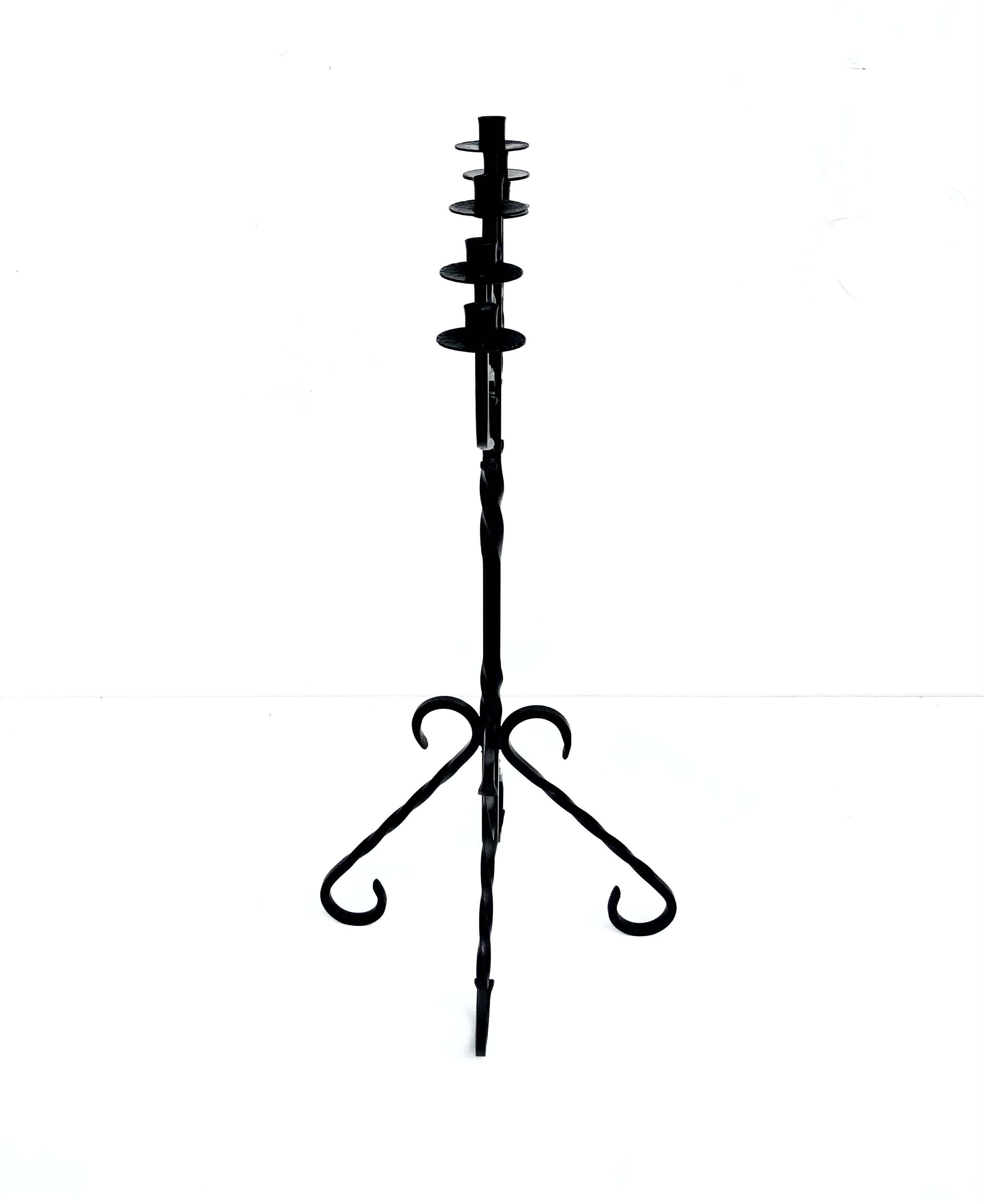 Large Vintage Mid 20th century wrought iron floor candle stick