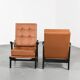 Fauteuils en bois et cuir, circa 1950