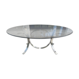 Oval dining table 1960-1970 smoked glass top and chrome base